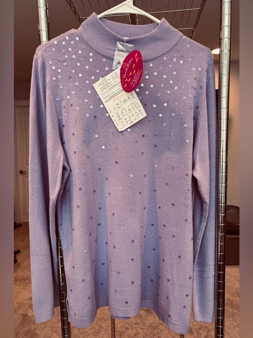 NWT Quacker Factory Scatter Sequin Mock neck sweater lilac purple size large